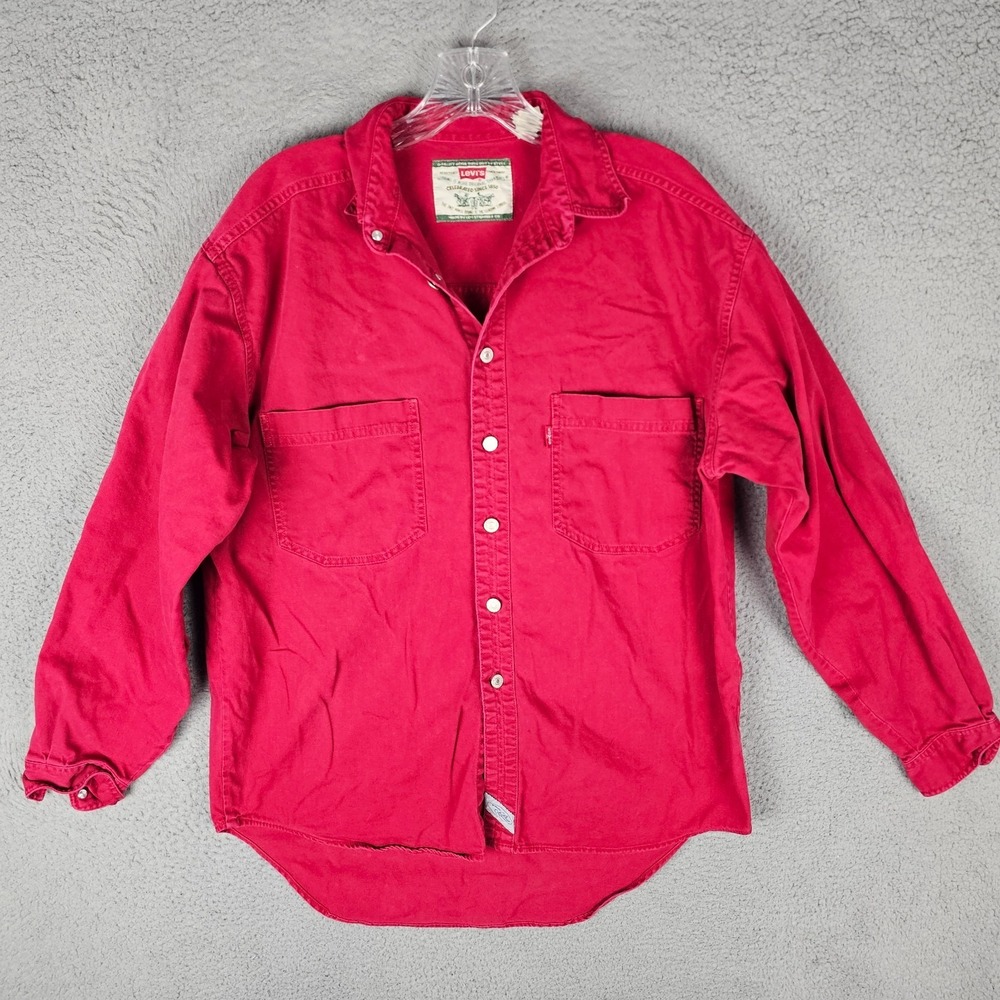Vintage Levis Red Tab Button Down Shirt‎ Mens Medium Red Cotton Denim 60560-1381